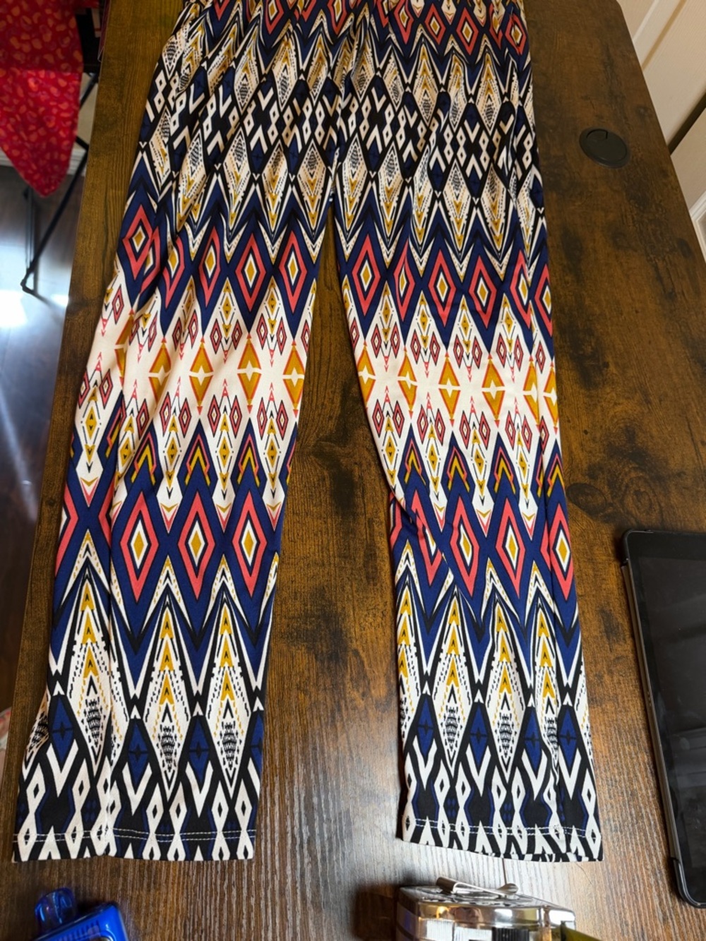 Ambiance Sleeveless V-Neck Geometric Print Jumpsuit - Navy, Pink, Mustard - Picture 2 of 5